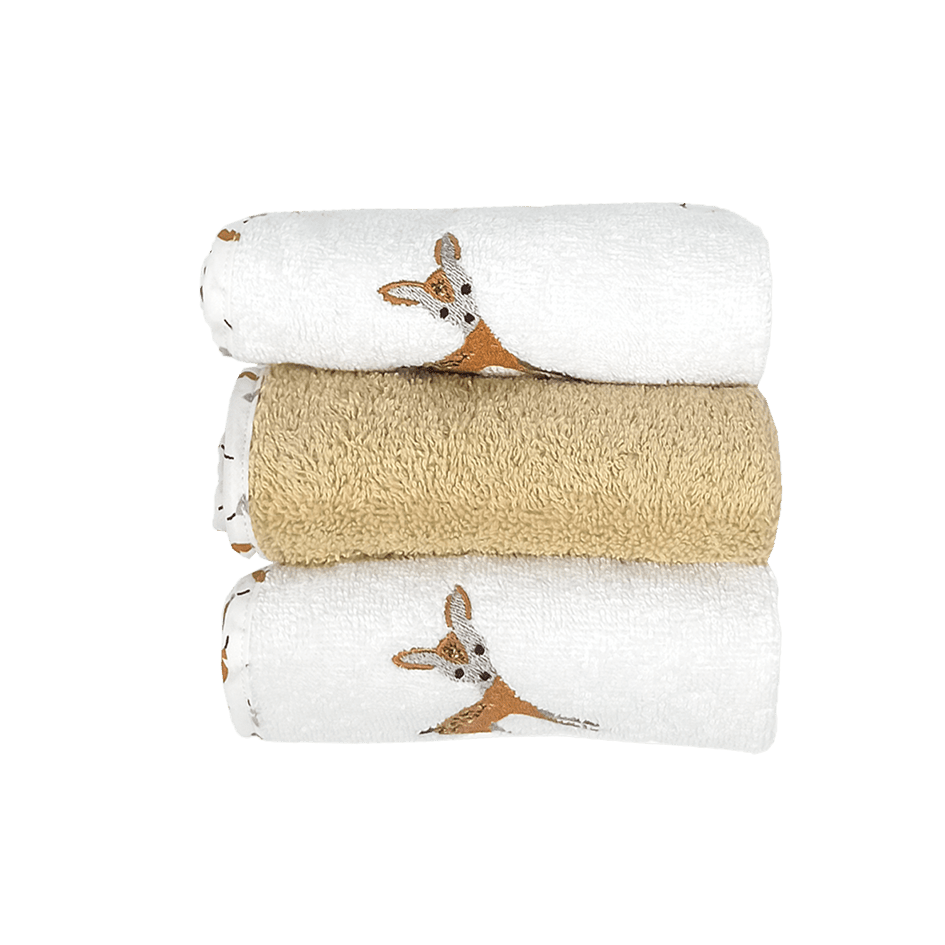 Lot de 3 gants de toilette | Tissu éponge | Motif forêt (Image principale)