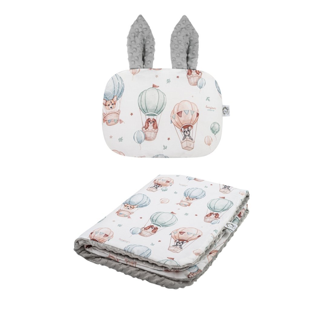 Set Kuscheldecke Kissen |Premium Baumwolle-Minky|TOG 2.5|Puppies & Hot Air Balloons Hauptbild