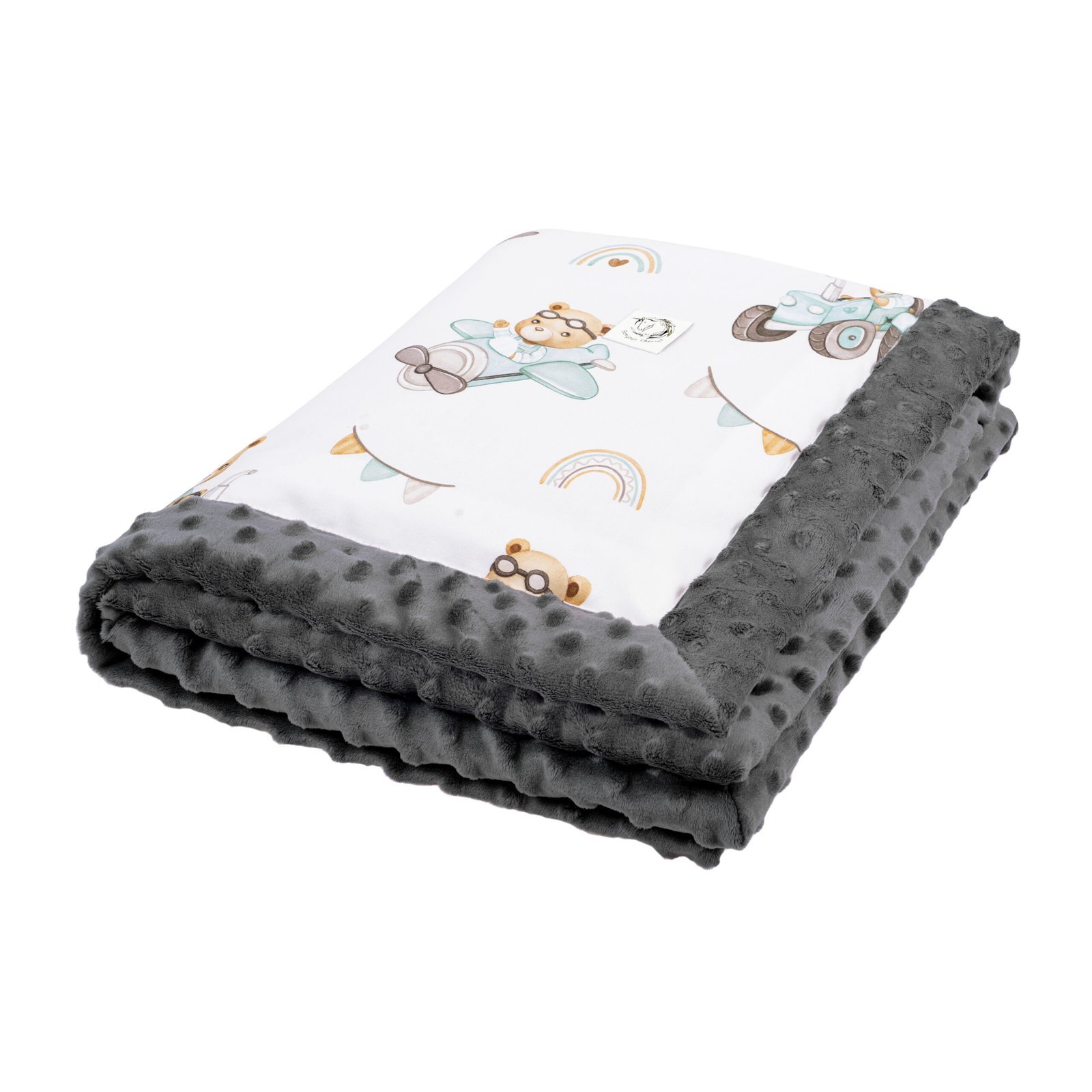Beliebte Minky-Babydecke mit Füllung – Zweiseitig, Kuschelig & Vielseitig|Tractors & Bears Hauptbild