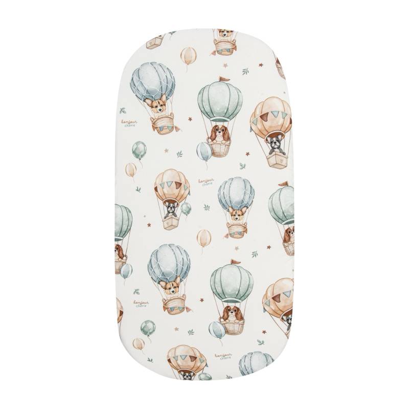 Premium Fixleintuch 75x30 cm – 100% weiche Baumwolle|Puppies & Hot Air Balloons Hauptbild