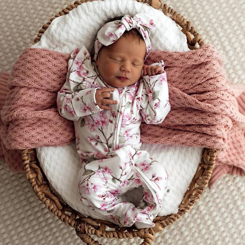 Cherry Blossom Organic Snuggle Sleepsuit Zip Footie with Frill Hauptbild