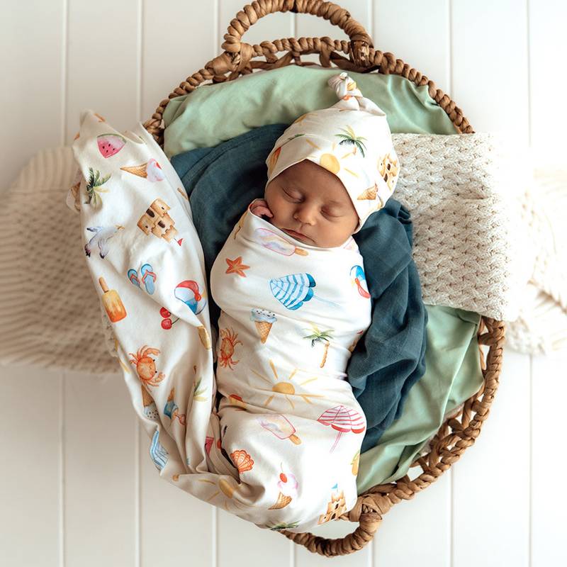 Beach Fun Organic Jersey Wrap & Beanie Set – Image 1