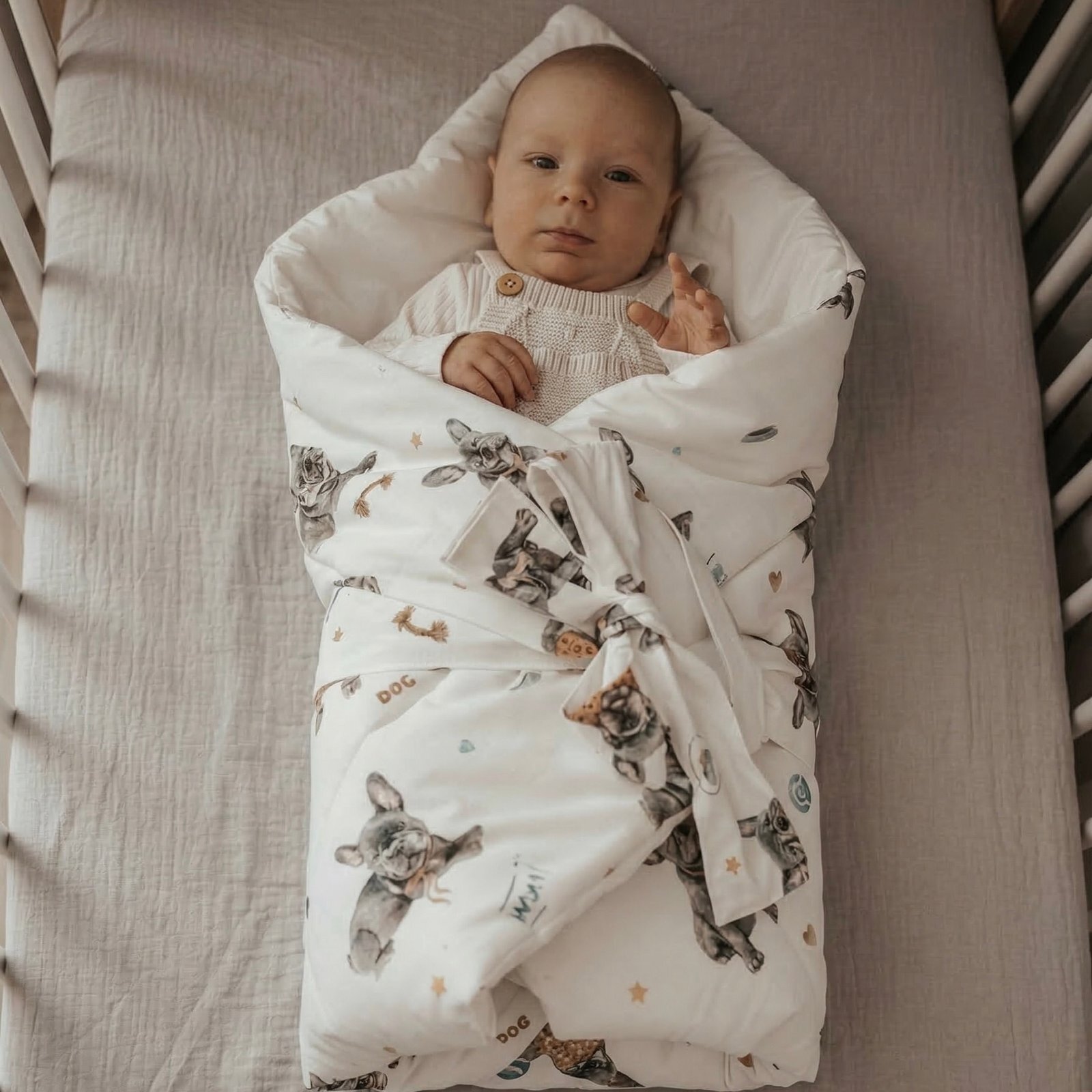 Couverture d'emmaillotage et oreiller pour bouledogue français