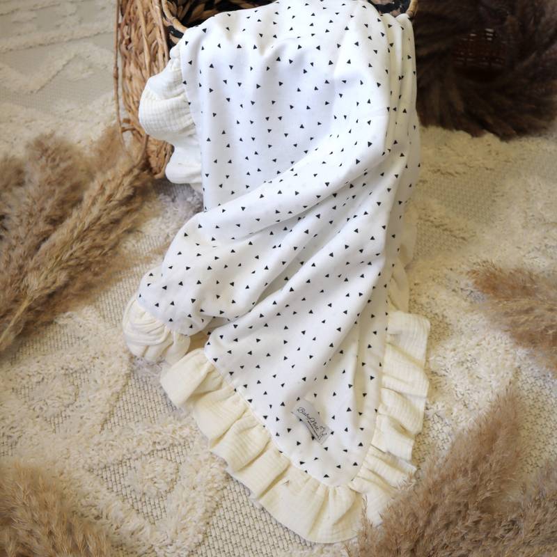 Muslin Baby Blanket Cream Babydecke| Premium Double Musselin |Cream & Rüschen Hauptbild