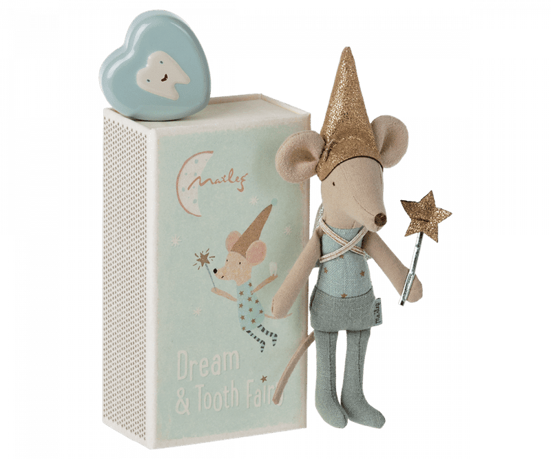 Souris fée des dents dans une boîte d'allumettes - Image principale bleue