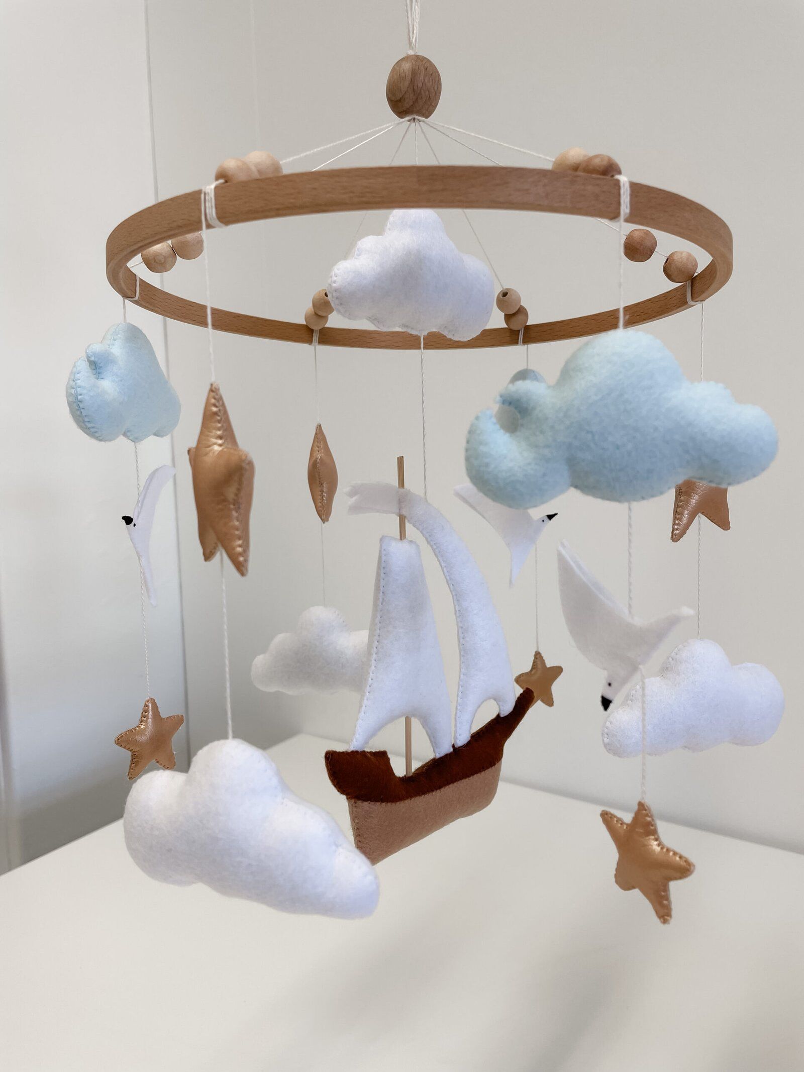 Baby mobile ship handmade main image