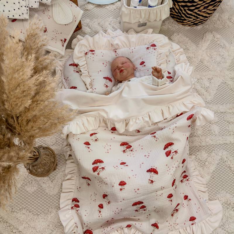 Babynest |Premium Ultra Soft Musselin Velours |4er Set|Happy Mushrooms Hauptbild