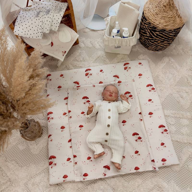 Velvet Changing Mat Including Removable Waterproof Pad | Happy Mushrooms Main Image