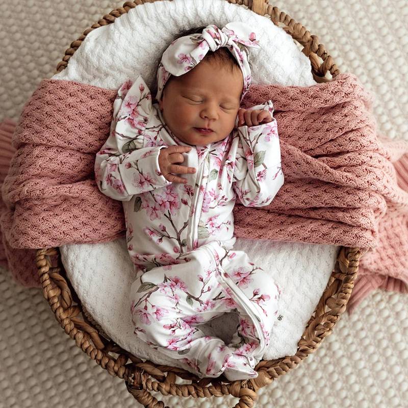 Cherry Blossom Organic Snuggle Sleepsuit Zip Footie with Frill Hauptbild