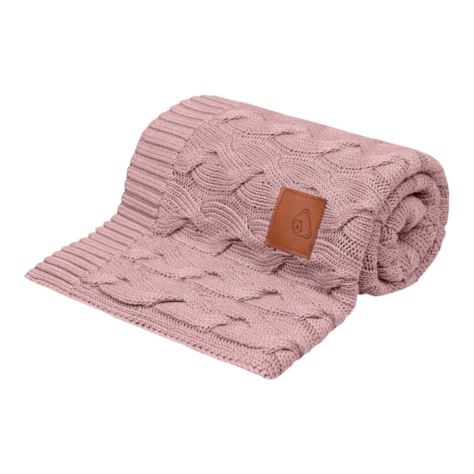 Bambus Babydecke gestrickt mit Zopfmuster|Pink – Bild 1