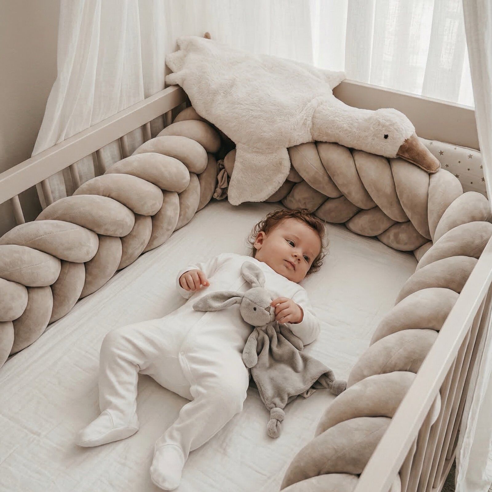 Bettschlange Klos aus Velours - geflochten Beige 33631 Baby room