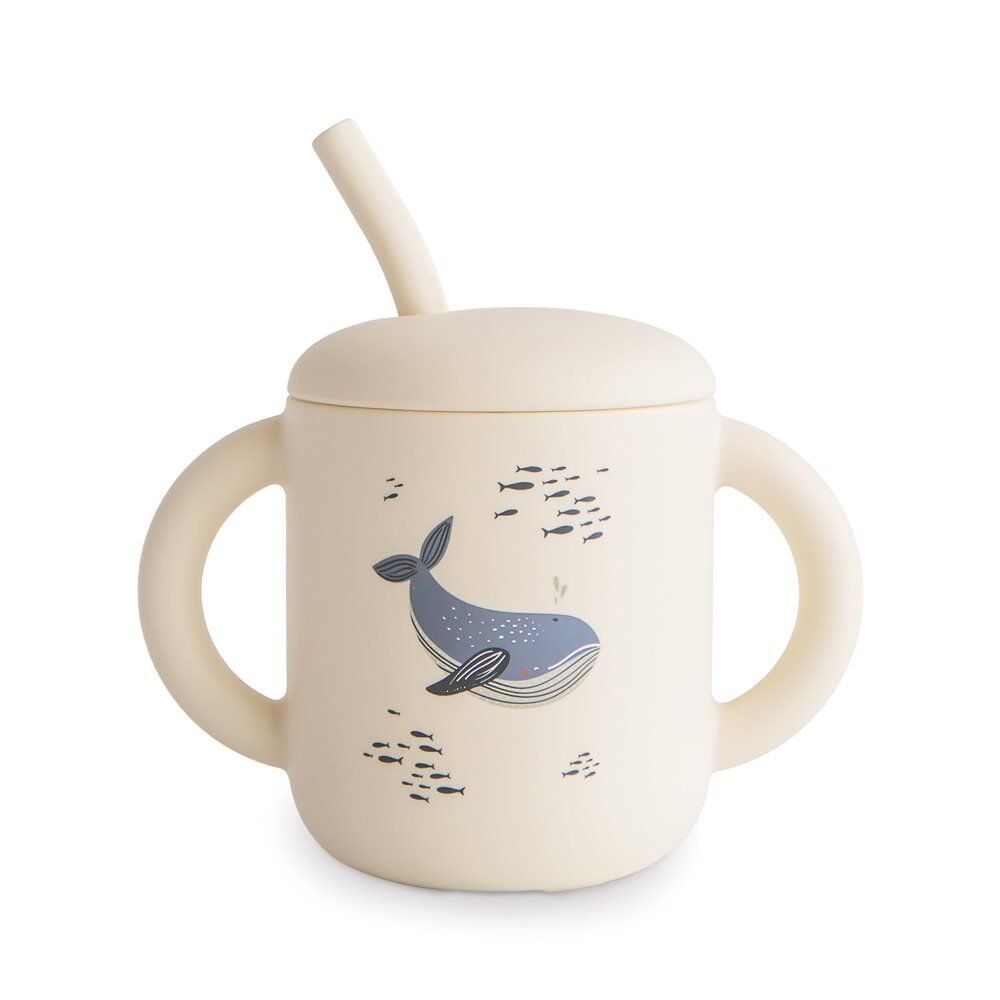 Mushie Trinklernbecher mit Strohhalm Whales – Bild 1