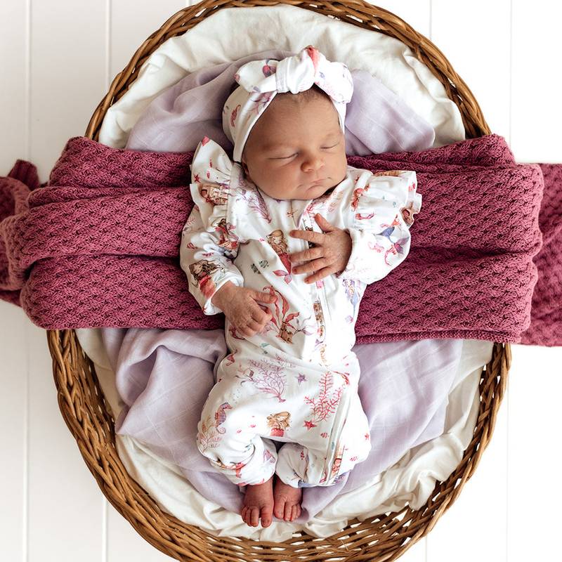 Mermaid Organic Snuggle Sleepsuit Zip Footie with Frill – Image 1
