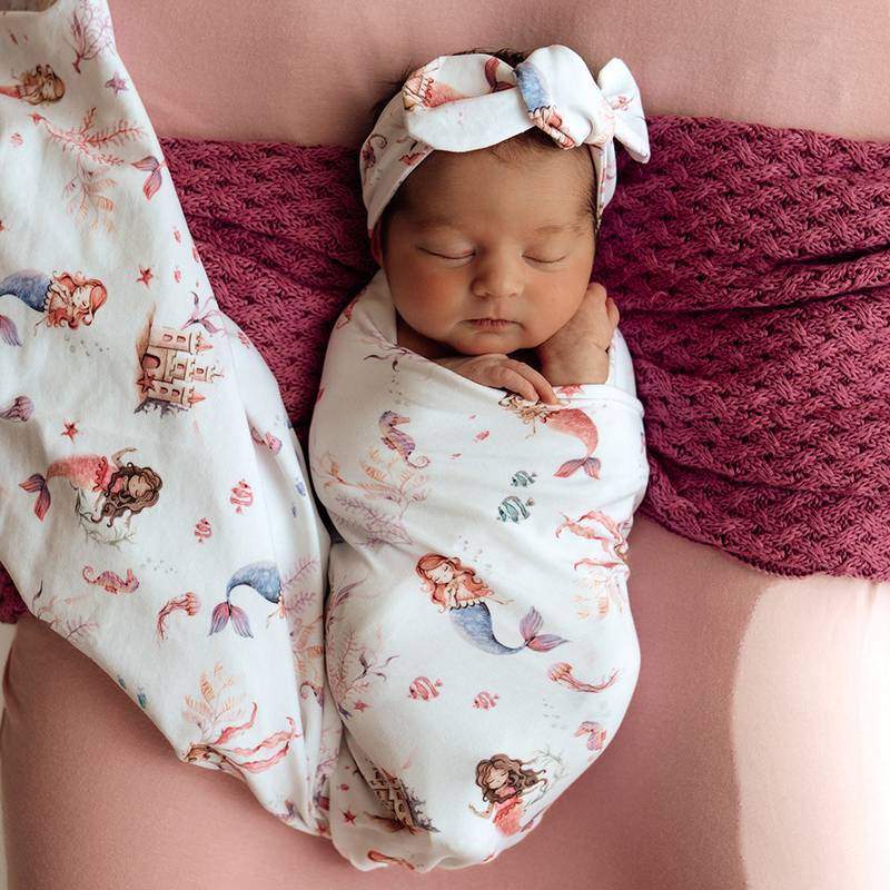 Mermaid Organic Jersey Wrap & Topknot Set - Image 1