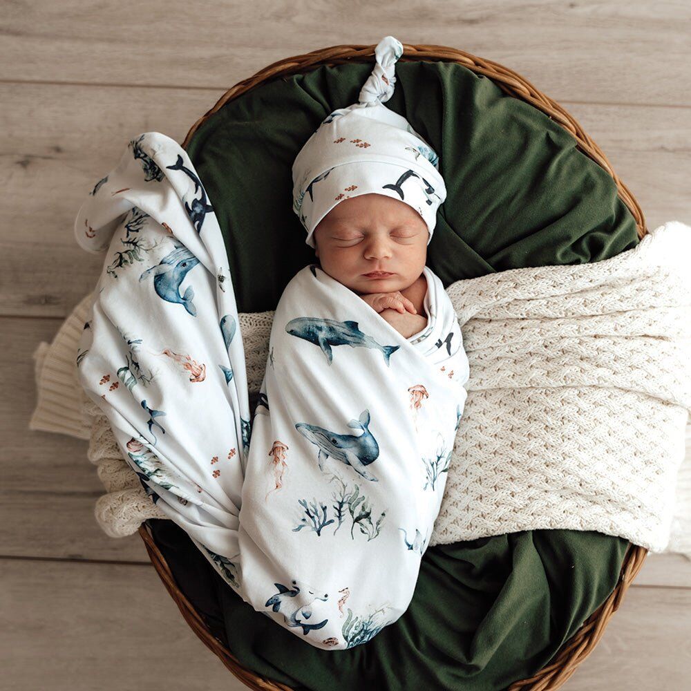 Ocean Organic Jersey Wrap & Beanie Set - Image 1