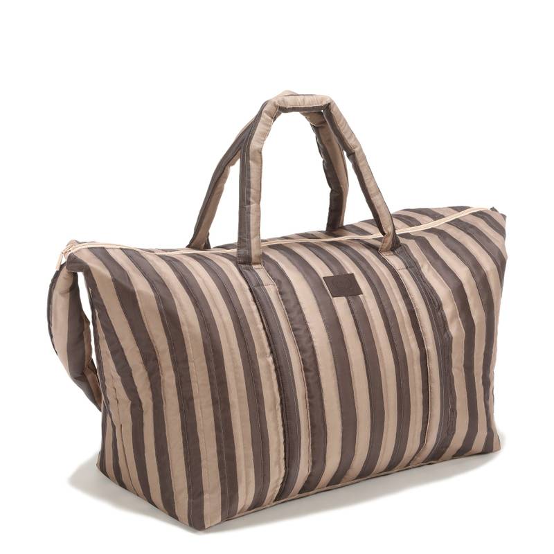 Borsa da weekend in nylon a righe marroni_Immagine principale