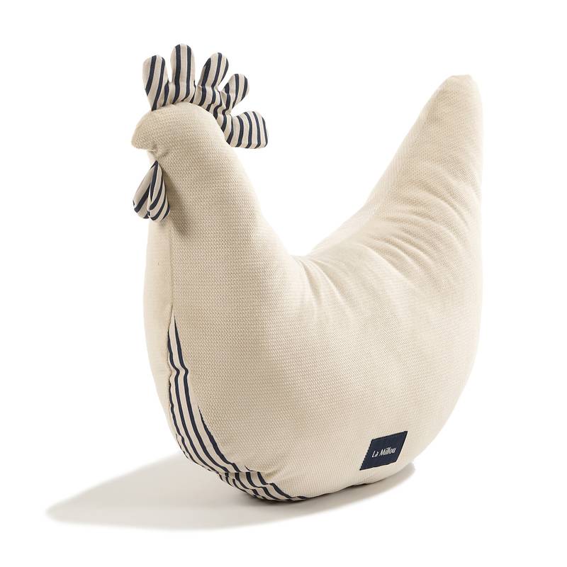 Coussin en velours de coton rayé bleu marine « Poule de grand-mère Dana »_Image principale