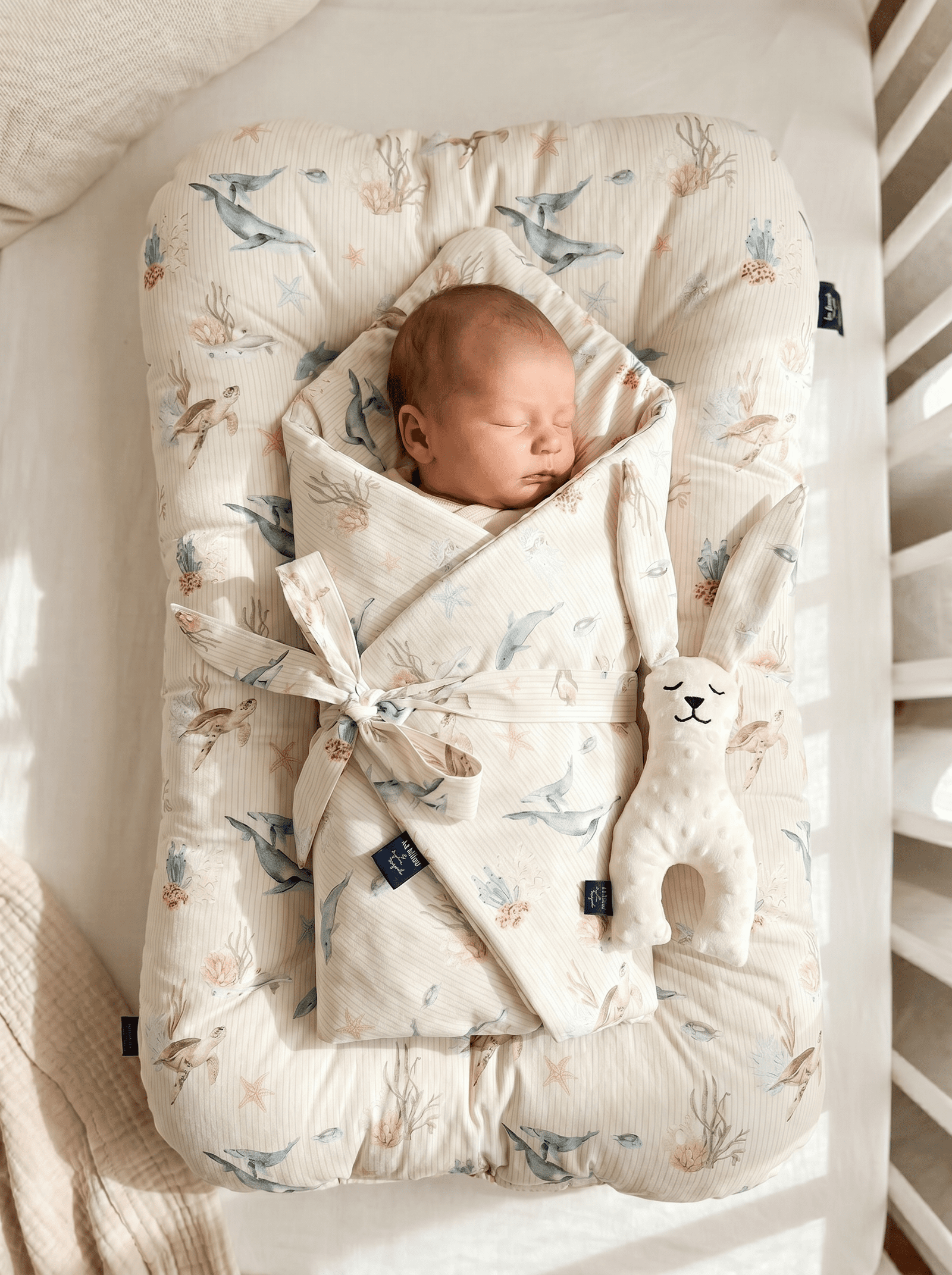 Babynest Baumwolle Velvet SEAWORLD  - M - 50 x 86 cm – Bild 1