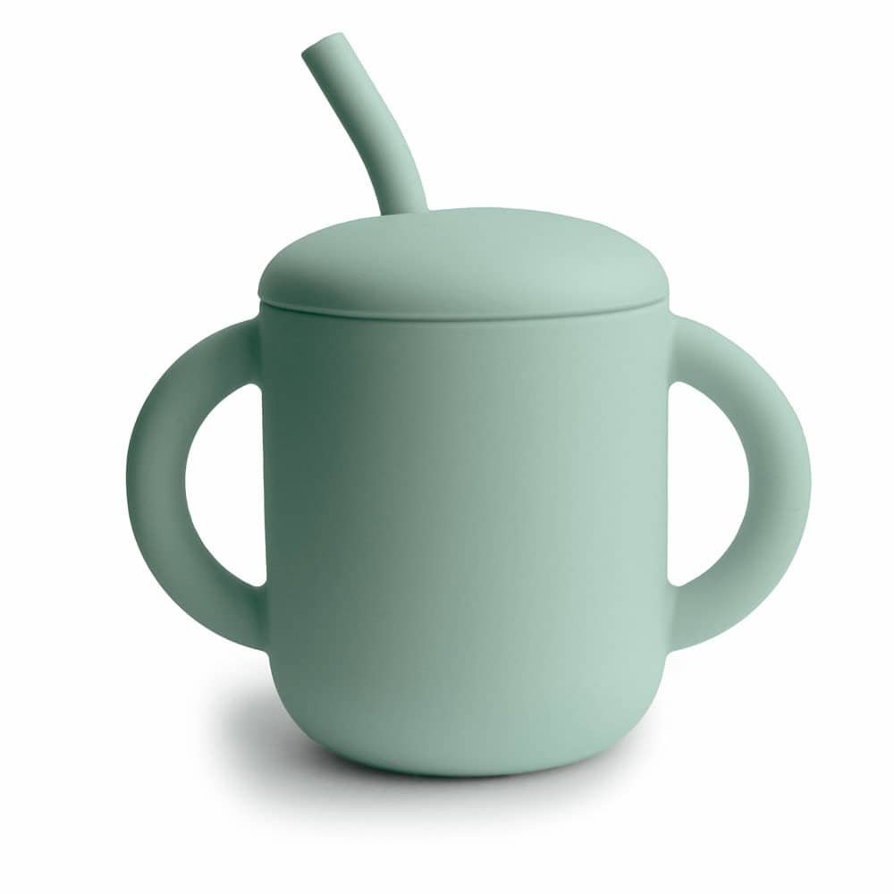 Gobelet d'entraînement Mushie avec paille, bleu Cambridge (image principale)