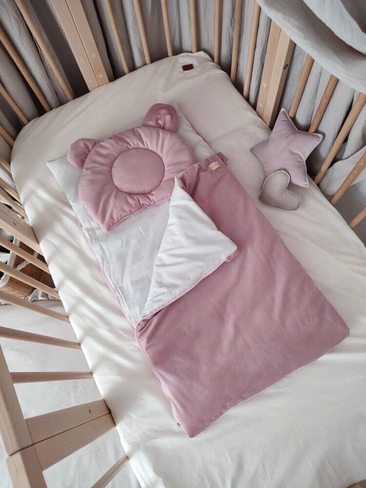 Baby sleeping bag with velour pillow |TOG 2.5| Insertable pillow | Dusty rose (main image)