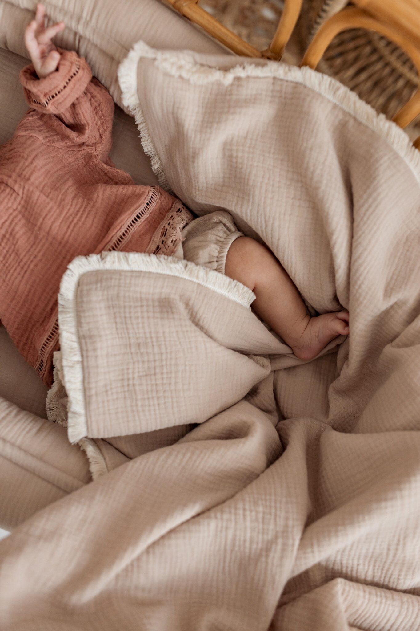 Babydecke| Double Premium Musselin 4-lagig Boho |Beige Hauptbild