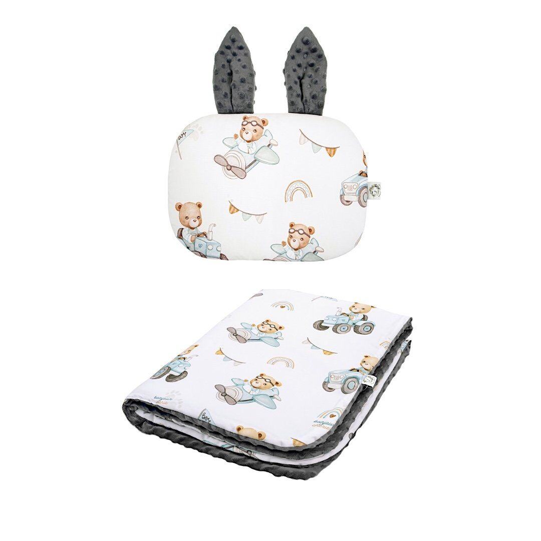 Set Kuscheldecke Kissen |Premium Baumwolle-Minky|TOG 2.5|Tractors & Bears Hauptbild