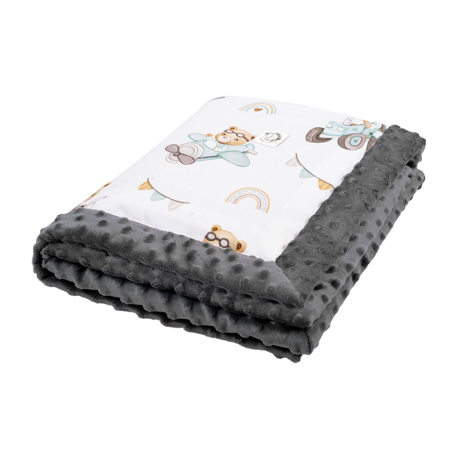 Beliebte Minky-Babydecke mit Füllung – Zweiseitig, Kuschelig & Vielseitig|Tractors & Bears Hauptbild