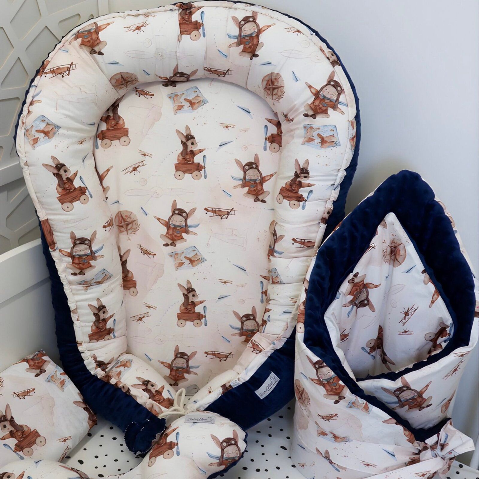 Babynest 4er Premium Set Flying Away Navy Blue Hauptbild