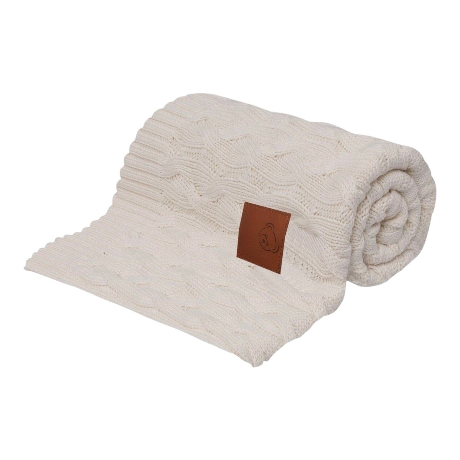 Bambus Babydecke gestrickt mit Zopfmuster Cream - immagine 1