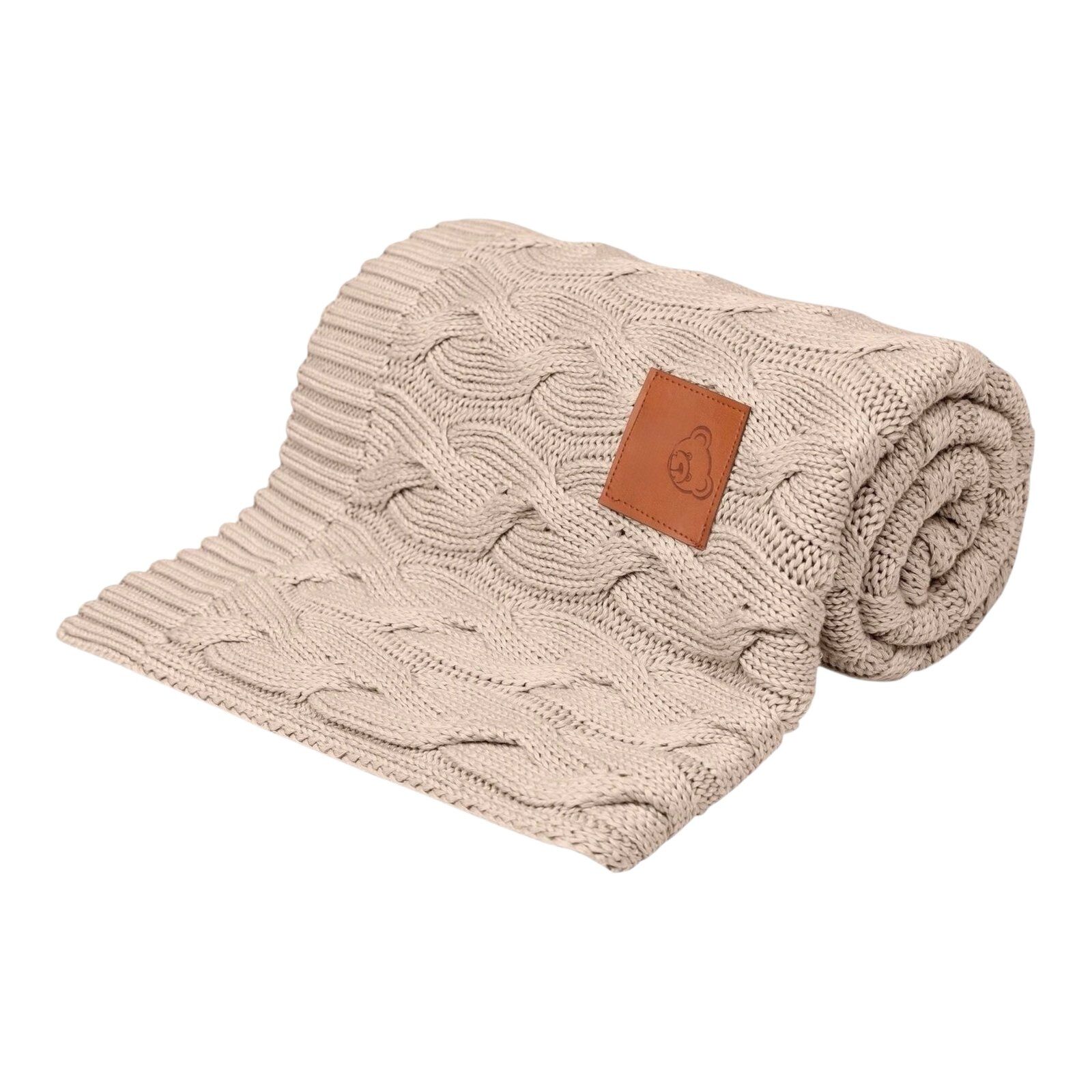 Bambus Babydecke gestrickt mit Zopfmuster Beige - immagine 1