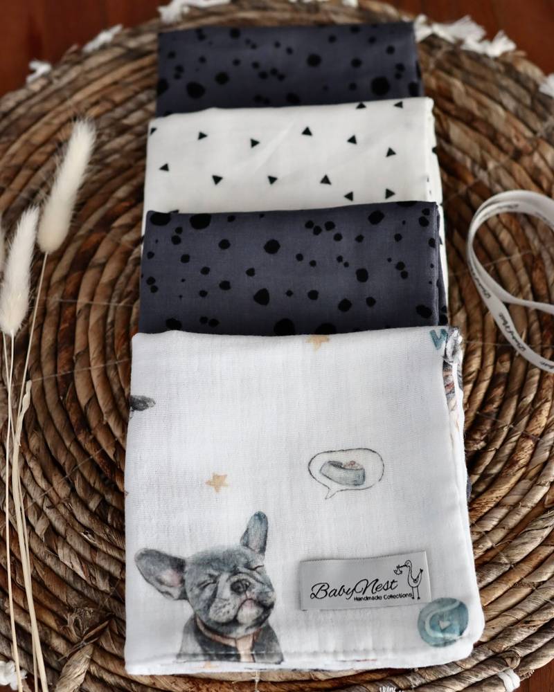 Mulltücher 4er Set aus Premium Musselin French Bulldog – Bild 1