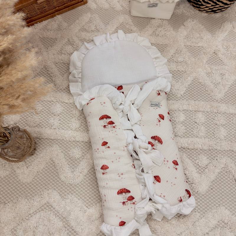 Multifunktioneller Babyschlafsack| Premium Musselin|0-8M|Happy Mushrooms Hauptbild