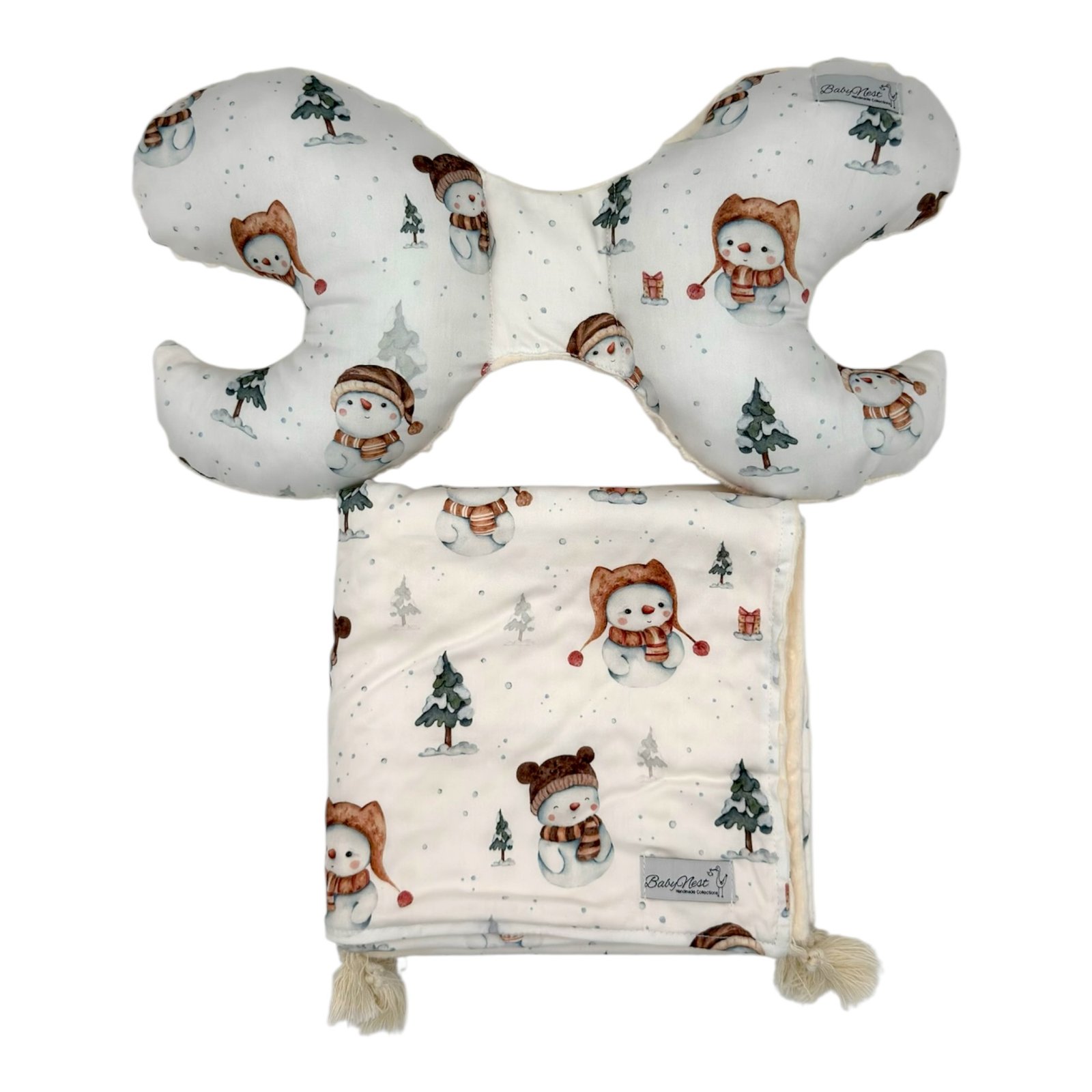 Set Kuscheldecke-Kissen|Premium Baumwolle|Snowman Cream - Image 1