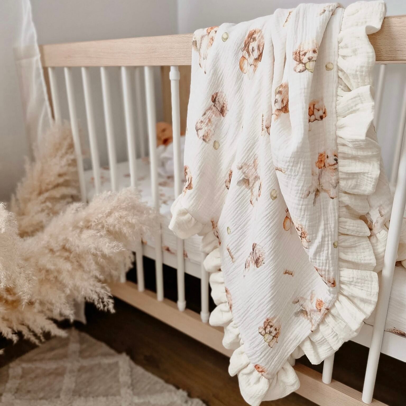 Copertina per neonati | Mussola doppia premium a 4 strati | Puppy Love 29641 Copertina per neonati | Mussola doppia premium a 4 strati | Immagine principale con tema cuccioli