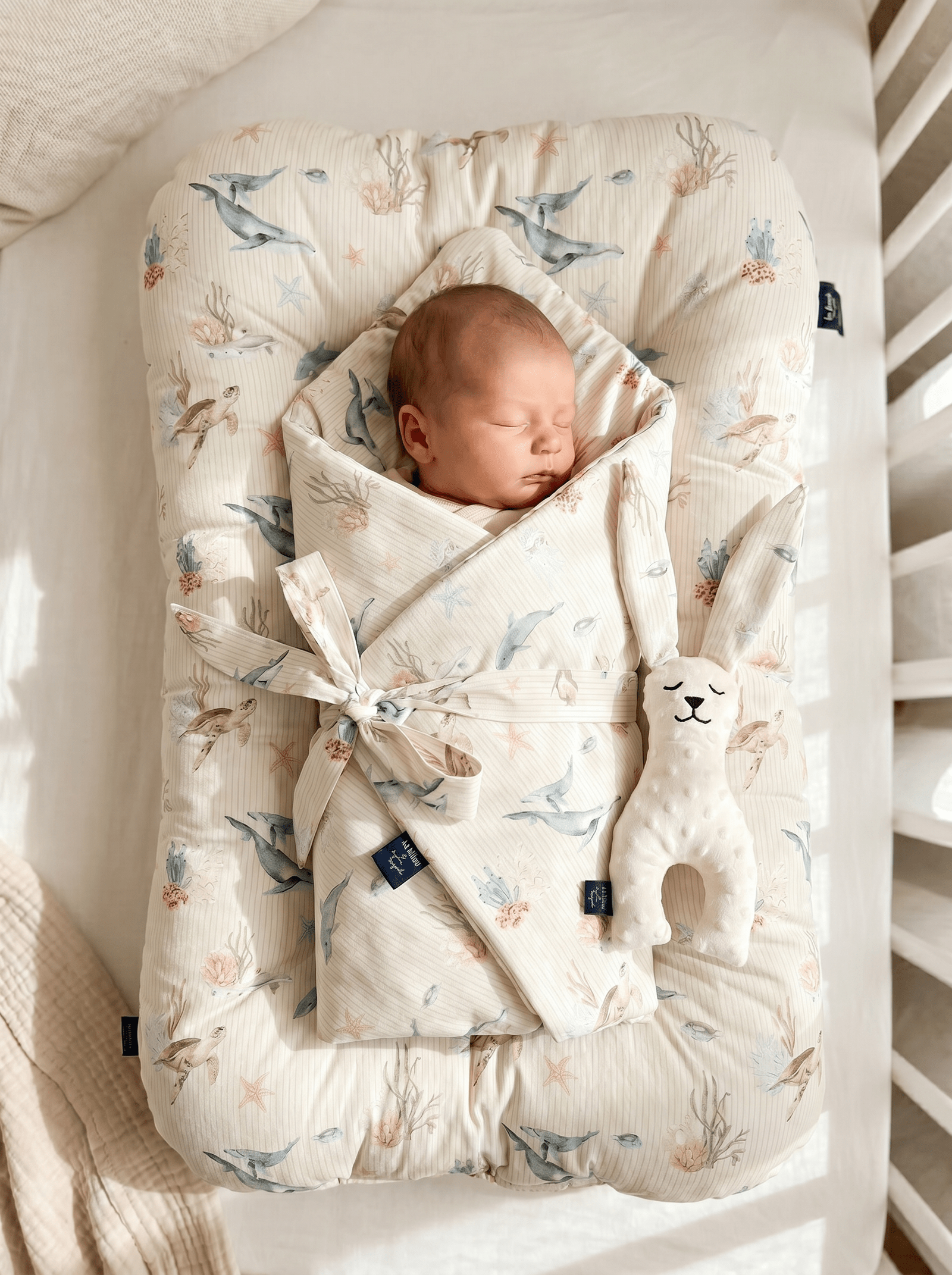 Babynest Baumwolle Velvet SEAWORLD  - M - 50 x 86 cm - Image 1