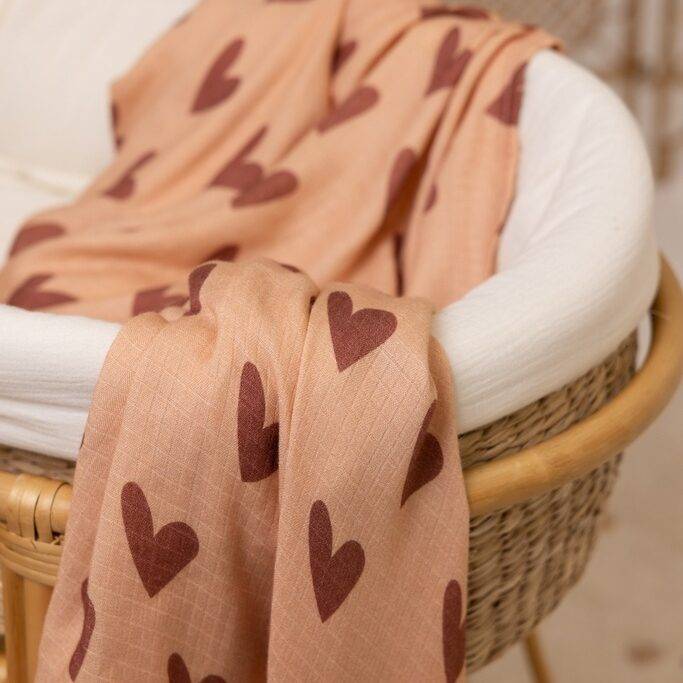 Pucktuch Bambus Musselin HEARTBEAT PINK - 115 x 140 cm Hauptbild