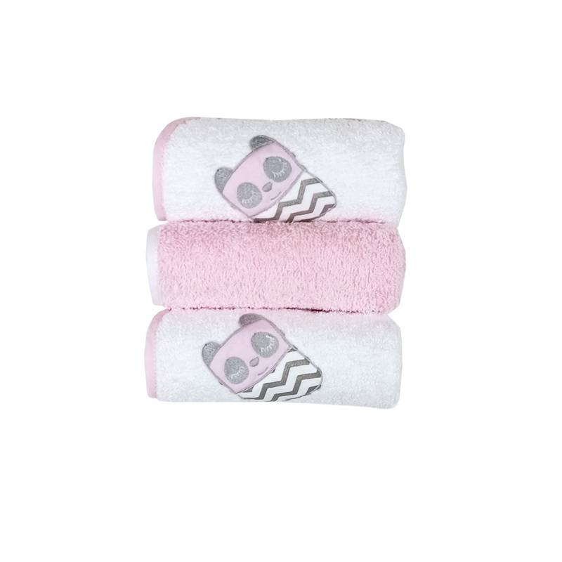 Lot de 3 gants de toilette | Tissu éponge | Image principale Tiny Friends Rose