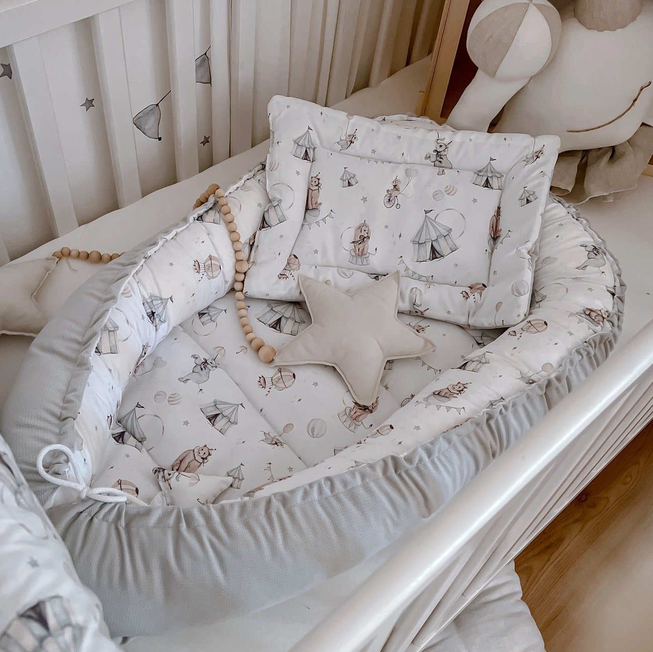 Babynest Premium Circus Grau Hauptbild