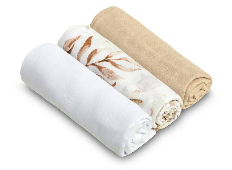 Set of 3 muslin cloths, beige (main image)