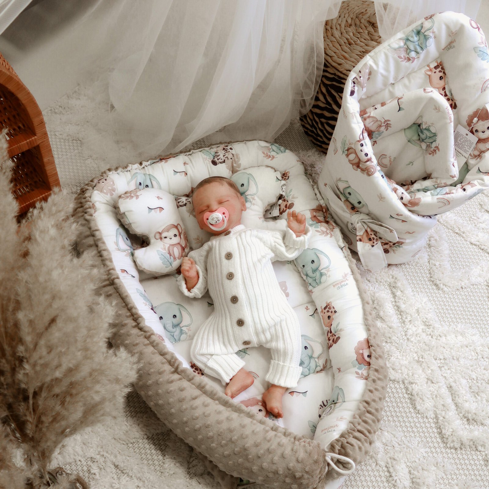Babynest |Premium Baumwolle Minky|3er Set|Baby Safari Hauptbild