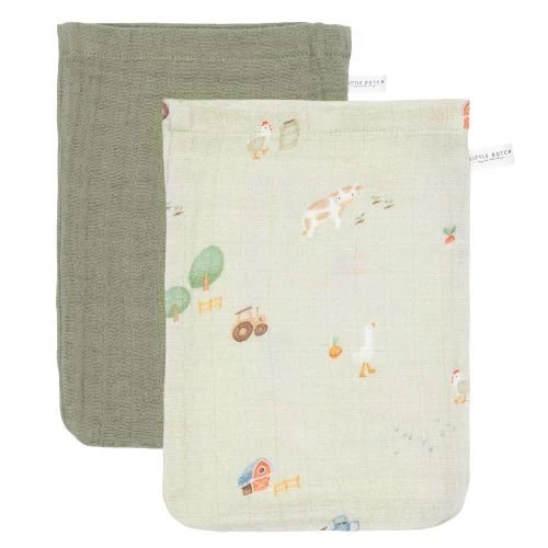 Ensemble de gants de toilette en mousseline Little Farm / Olive Image principale