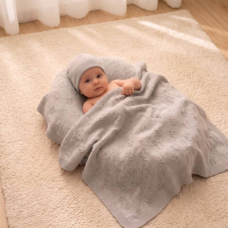 Warmedecke 100% Merinowolle Little Fleur Beige 75x100cm – Bild 1