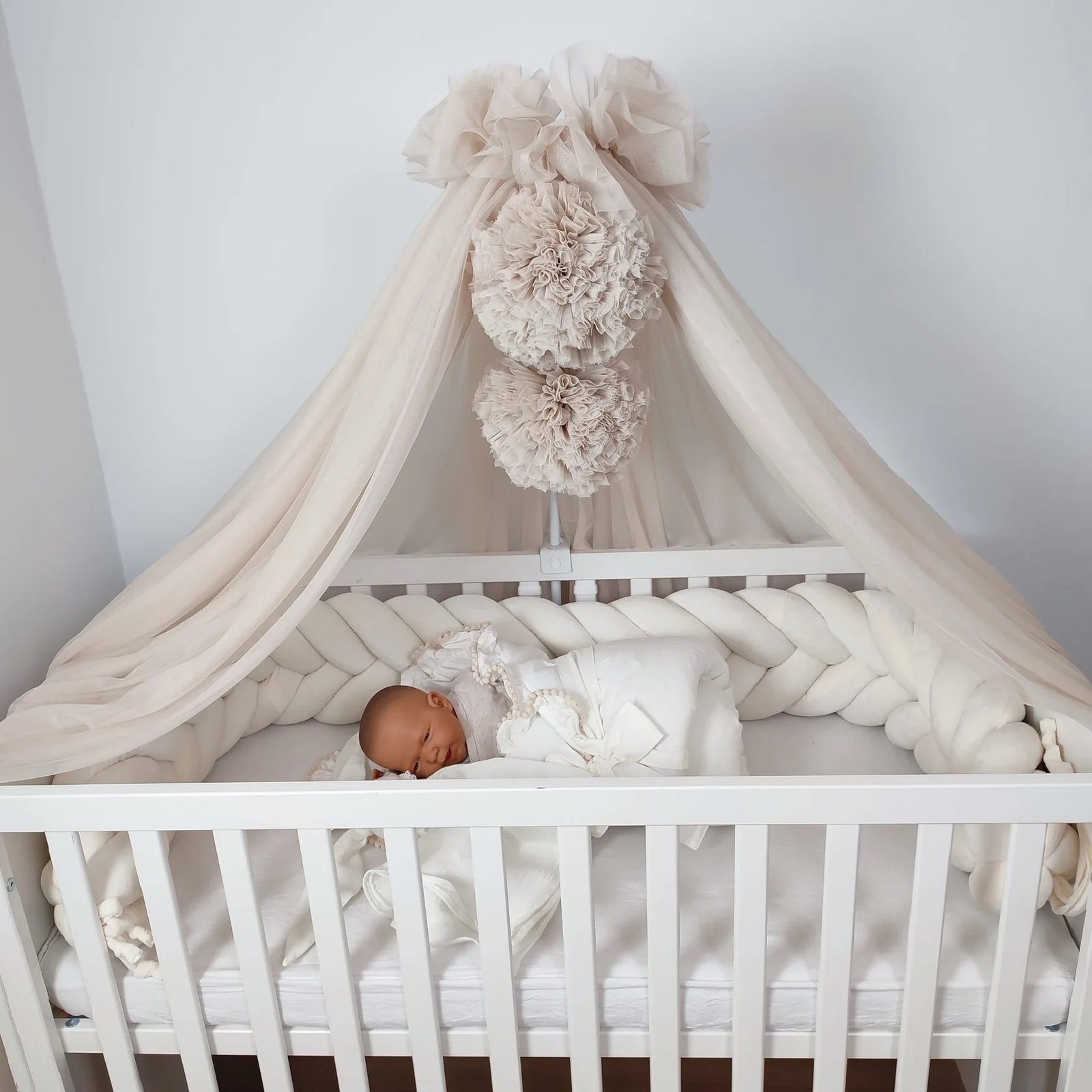 Bed snake made of velour - braided | 300 cm | Cream Main image