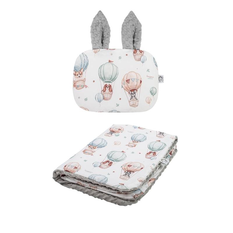 Set Kuscheldecke Kissen |Premium Baumwolle-Minky|TOG 2.5|Puppies & Hot Air Balloons Hauptbild