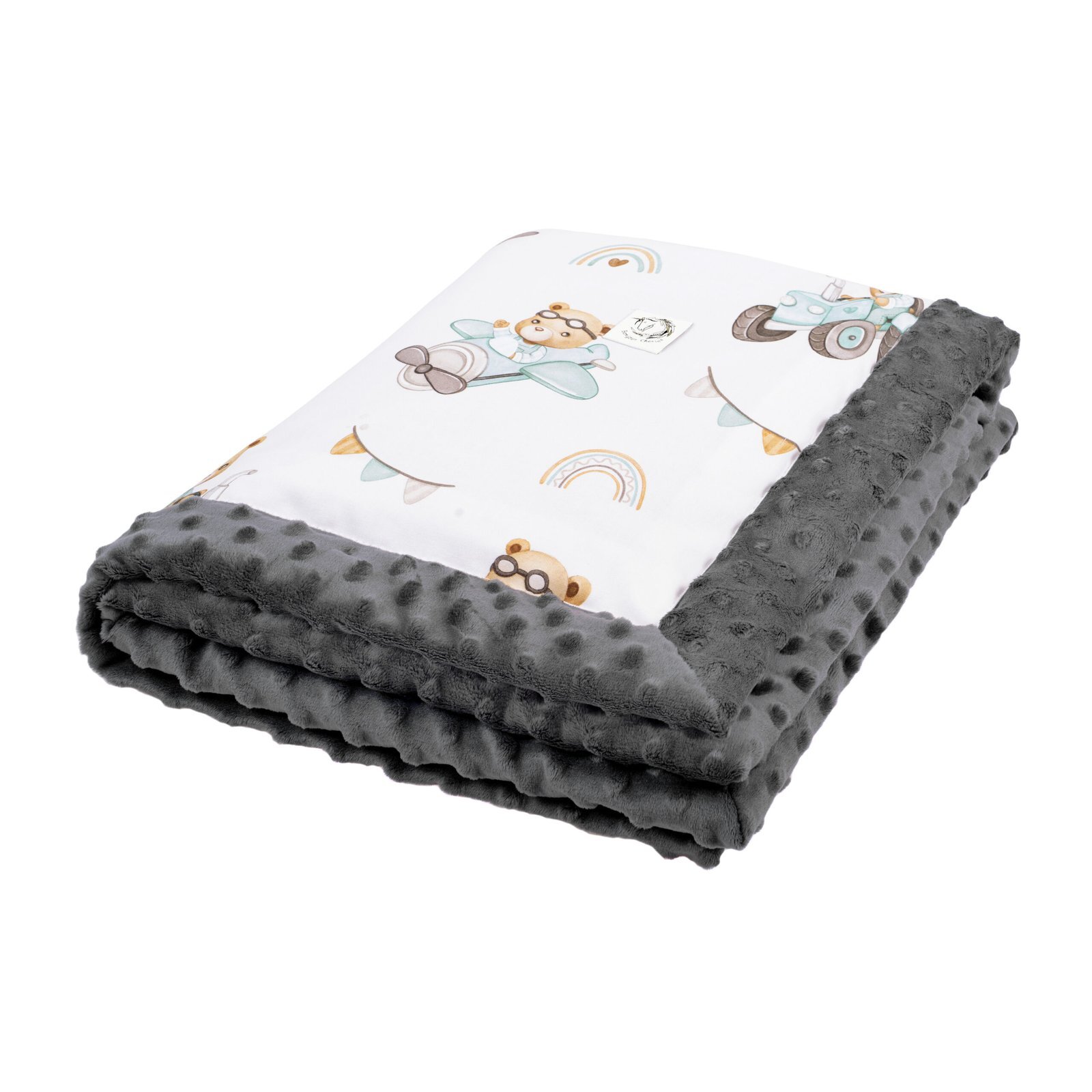 Popular Minky Baby Blanket with Filling – Double-Sided, Cozy & Versatile | Tractors & Bears Main Image